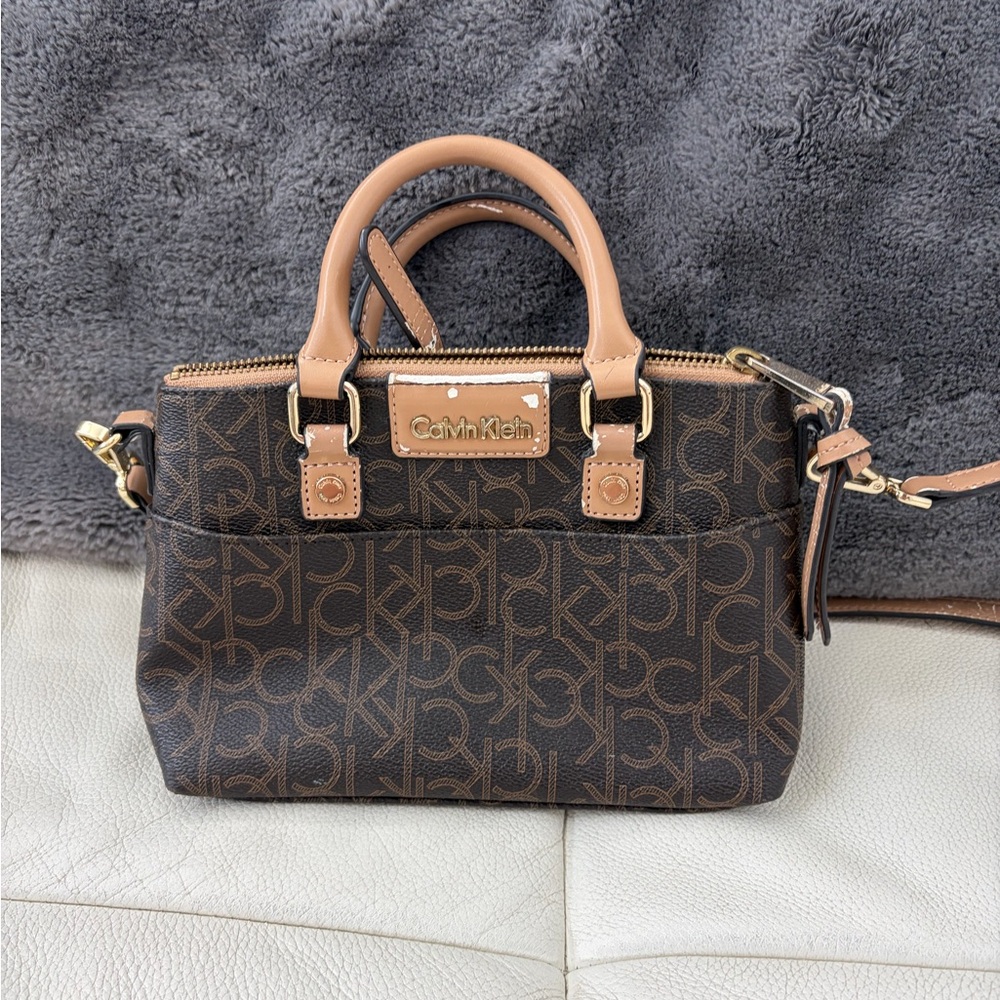 Calvin Klein Tan and Brown Monogram Satchel
